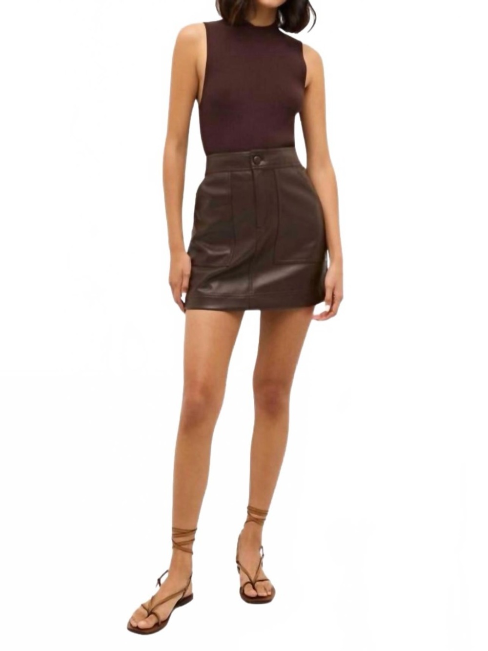 Marie Oliver Braden Faux Leather Skirt in Java Brown Size 6 - Picture 3 of 11